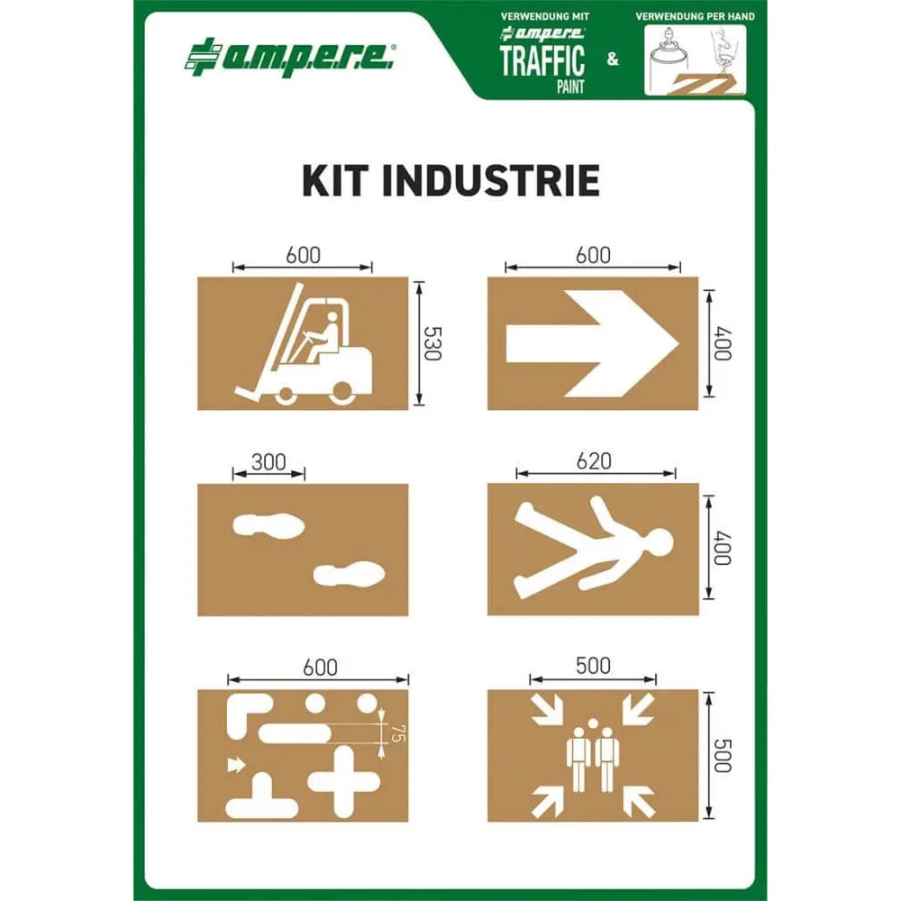 A.M.P.E.R.E. Jeu de pochoirs pour l’industrie Illustration du produit: A.M.P.E.R.E. Jeu de pochoirs pour l’industrie