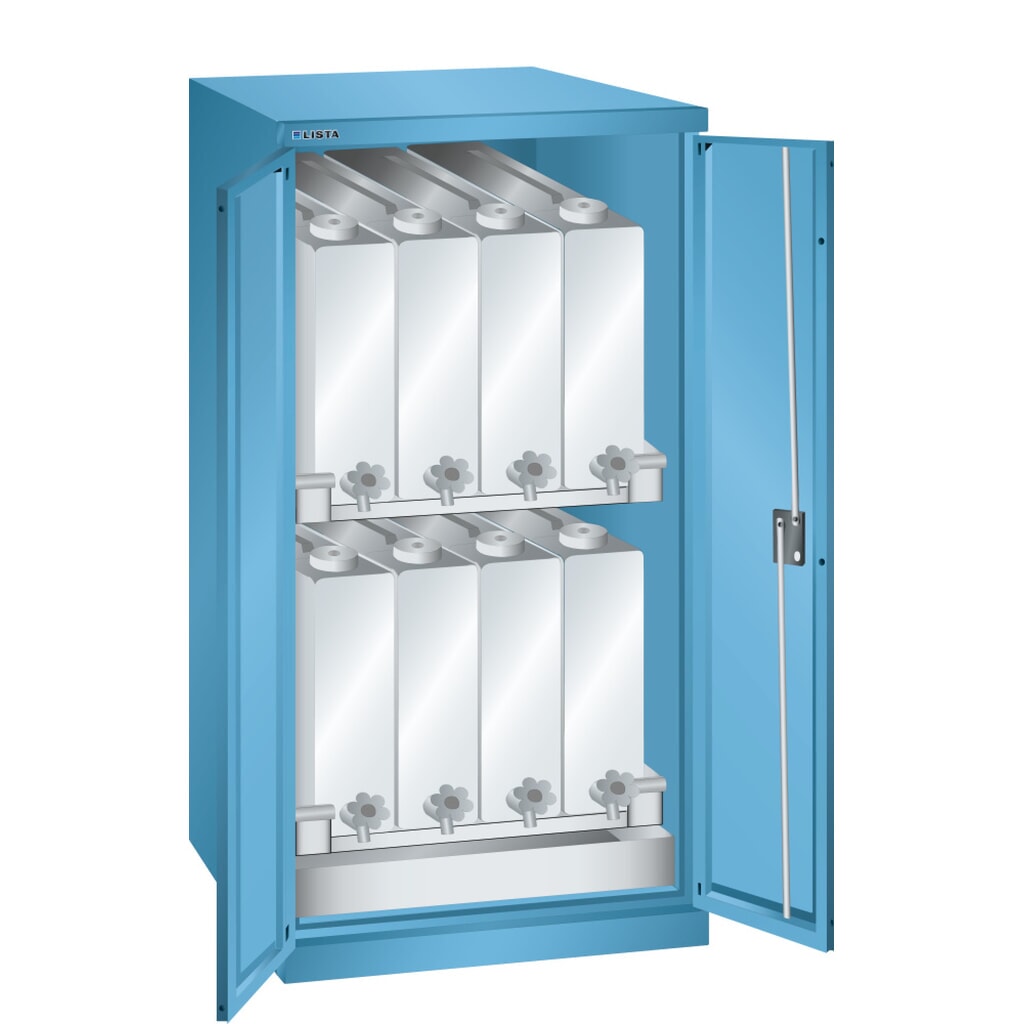 Armoire à produits chimiques LISTA, haut. x larg. x prof. 1 450 x 717 x 753 mm, 2 étagères pour bidons, bleu clair Illustration du produit: Armoire à produits chimiques LISTA, haut. x larg. x prof. 1 450 x 717 x 753 mm, 2 étagères pour bidons, bleu clair