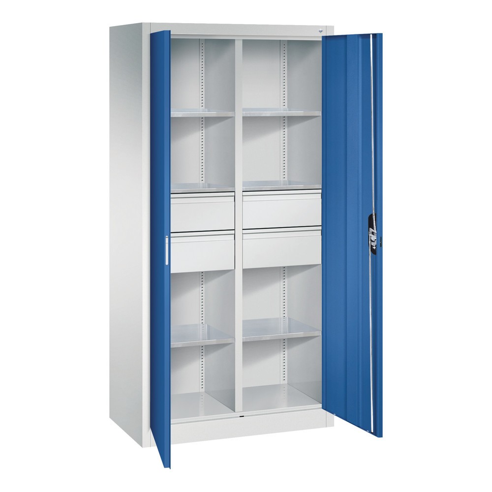 Numéro de l'image du produit 5: Armoire à outils C+P, tiroirs 4 x 174 mm, 6 tablettes, largeur 930 mm, gris anthracite, bleu clair