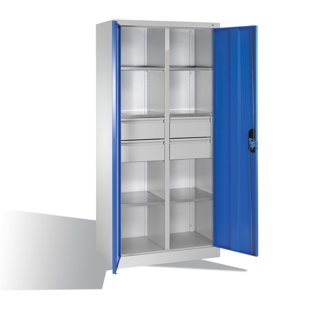 Numéro de l'image du produit 6: Armoire à outils C+P, tiroirs 4 x 174 mm, 6 tablettes, largeur 930 mm, gris anthracite, bleu clair