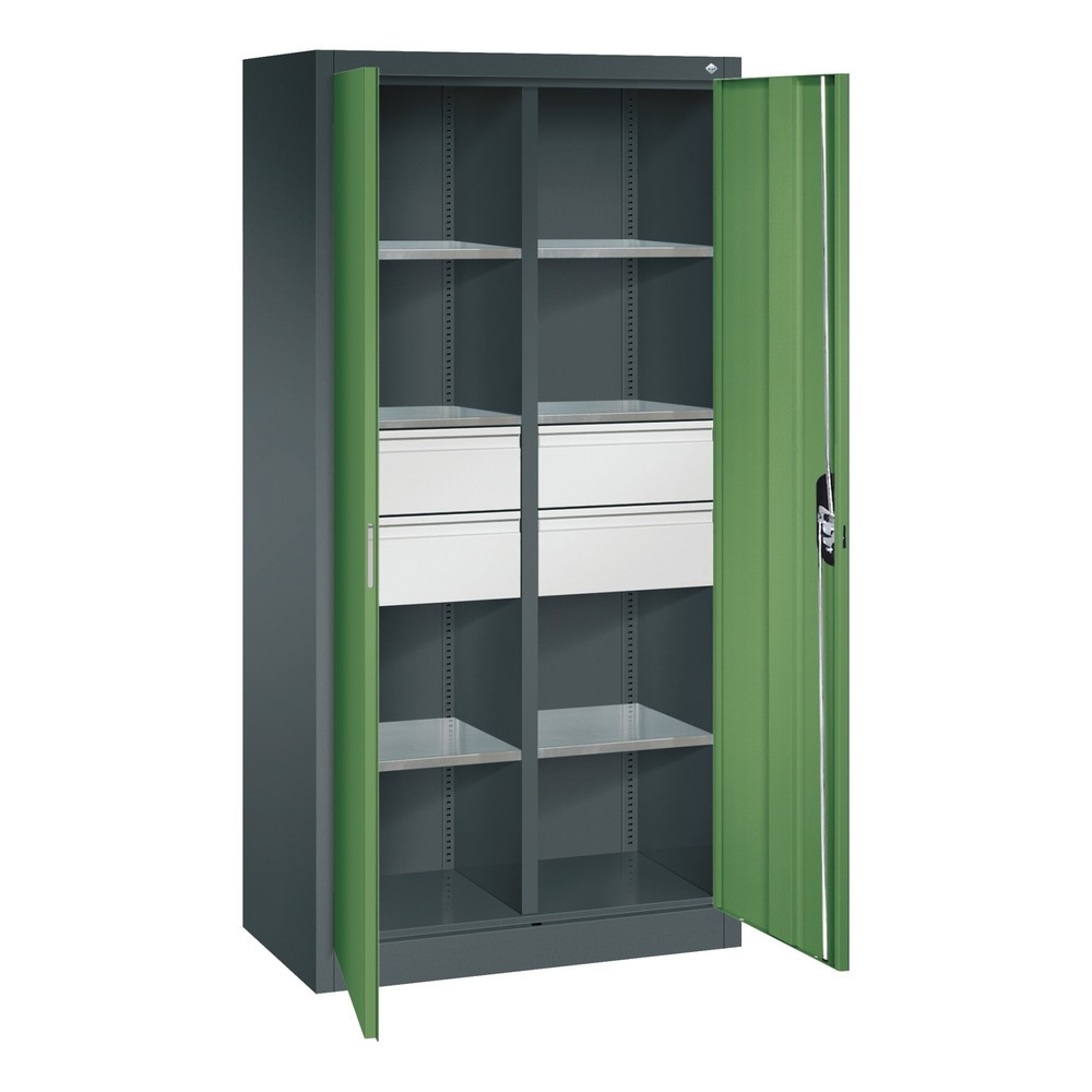 Numéro de l'image du produit 6: Armoire à outils C+P, tiroirs 4 x 86 + 2 x 174 mm, 6 tablettes, largeur 930 mm, gris clair, gris anthracite