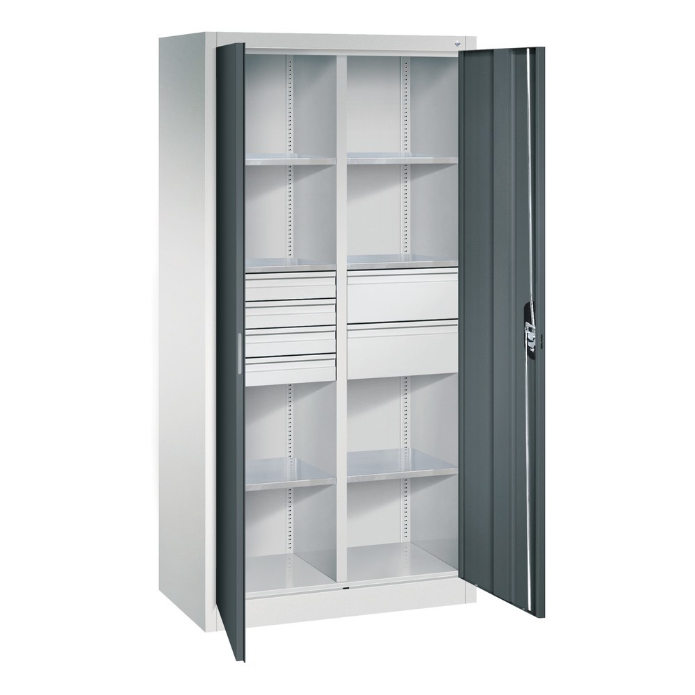 Numéro de l'image du produit 6: Armoire à outils C+P, 4 x 86 + 4 x 174 mm, 6 tablettes, largeur 930 mm, gris clair, bleu clair