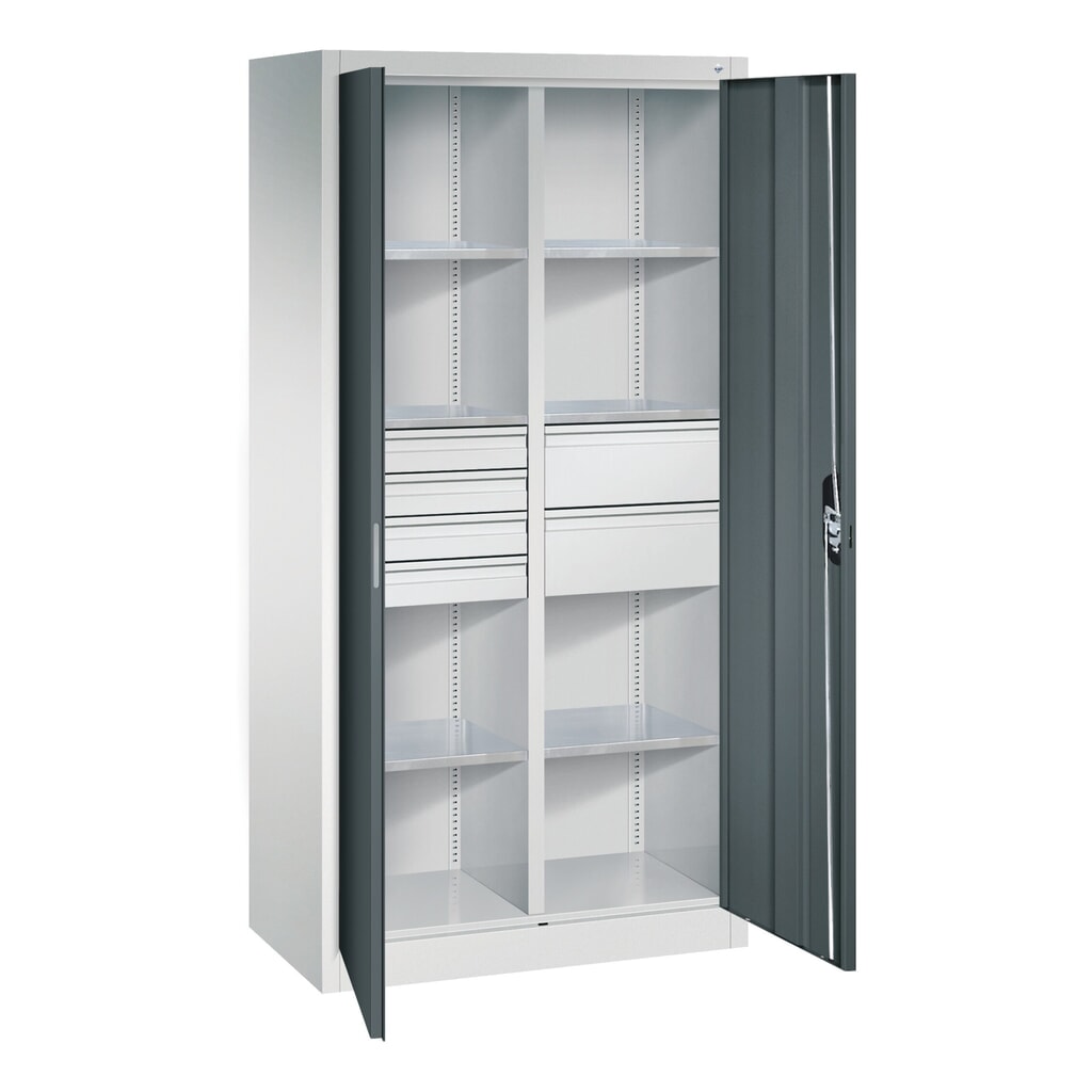 Armoire à outils C+P, 4 x 86 + 4 x 174 mm, 6 tablettes, largeur 930 mm, gris clair, bleu clair N° de l'image du produit 7 : Armoire à outils C+P, 4 x 86 + 4 x 174 mm, 6 tablettes, largeur 930 mm, gris clair, bleu clair