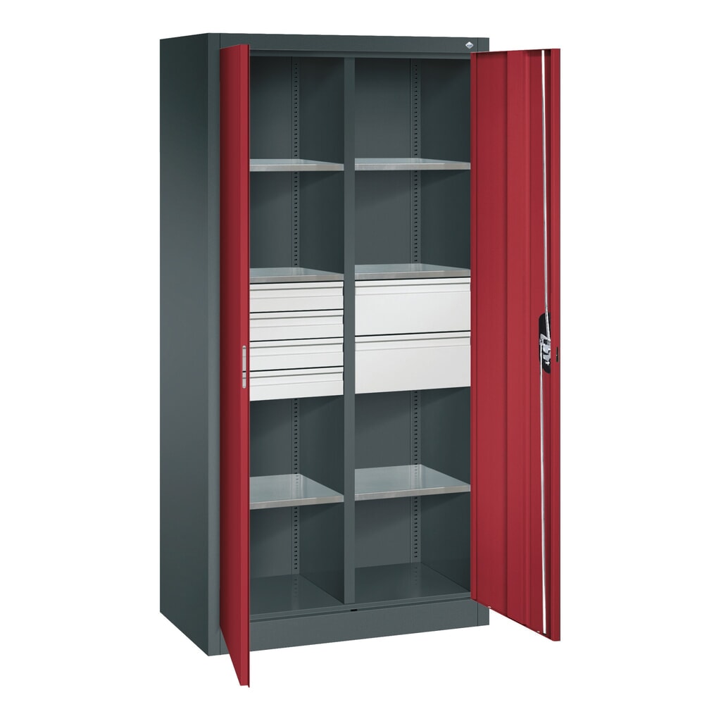 Armoire à outils C+P, 4 x 86 + 4 x 174 mm, 6 tablettes, largeur 930 mm, gris clair, gris noir N° de l'image du produit 7 : Armoire à outils C+P, 4 x 86 + 4 x 174 mm, 6 tablettes, largeur 930 mm, gris clair, gris noir