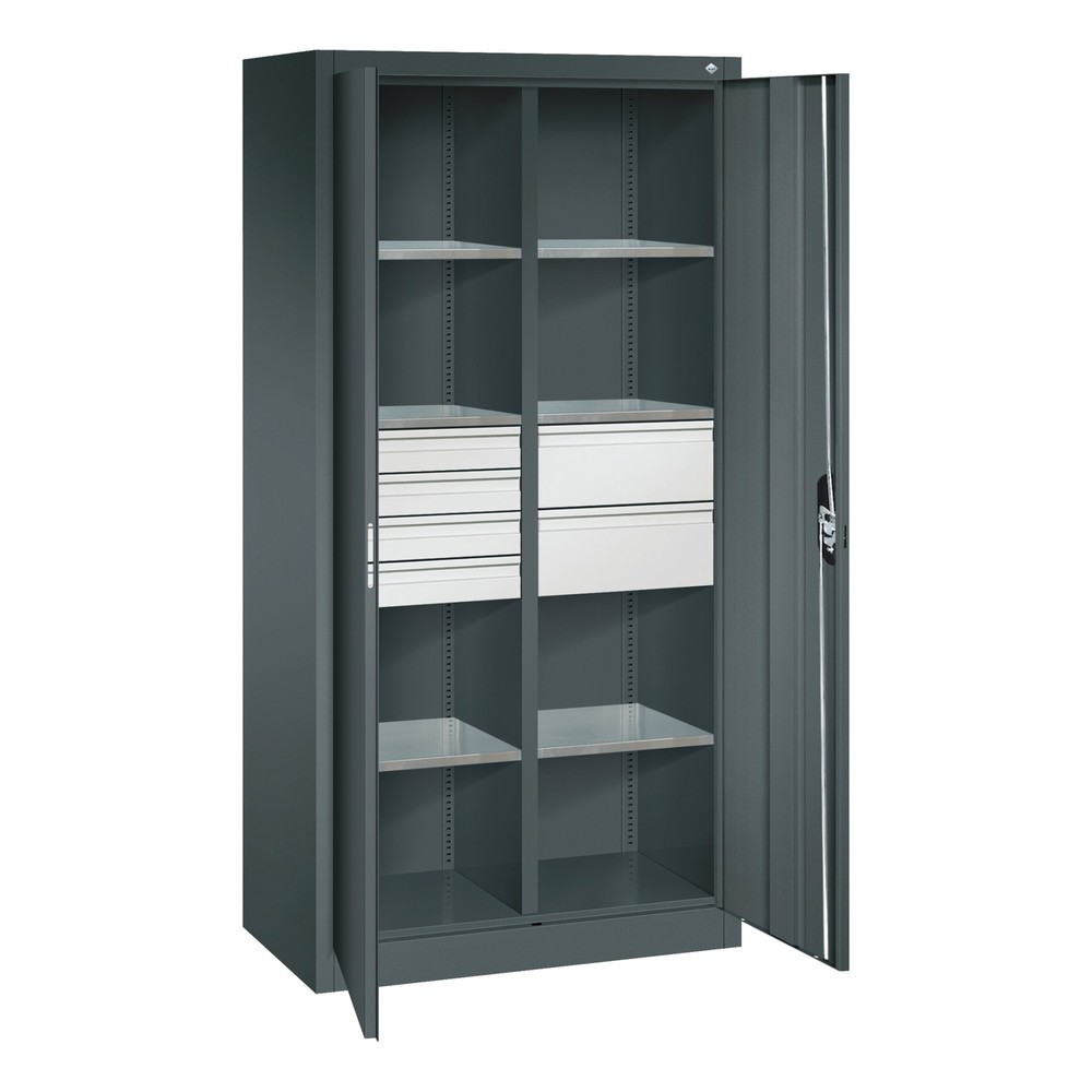 Numéro de l'image du produit 6: Armoire à outils C+P, 4 x 86 + 4 x 174 mm, 6 tablettes, largeur 930 mm, gris anthracite, bleu clair
