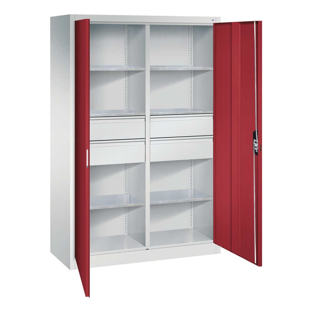 Numéro de l'image du produit 5: Armoire à outils C+P, tiroirs 4 x 174 mm, 6 tablettes, largeur 1 200 mm, gris clair, rouge rubis