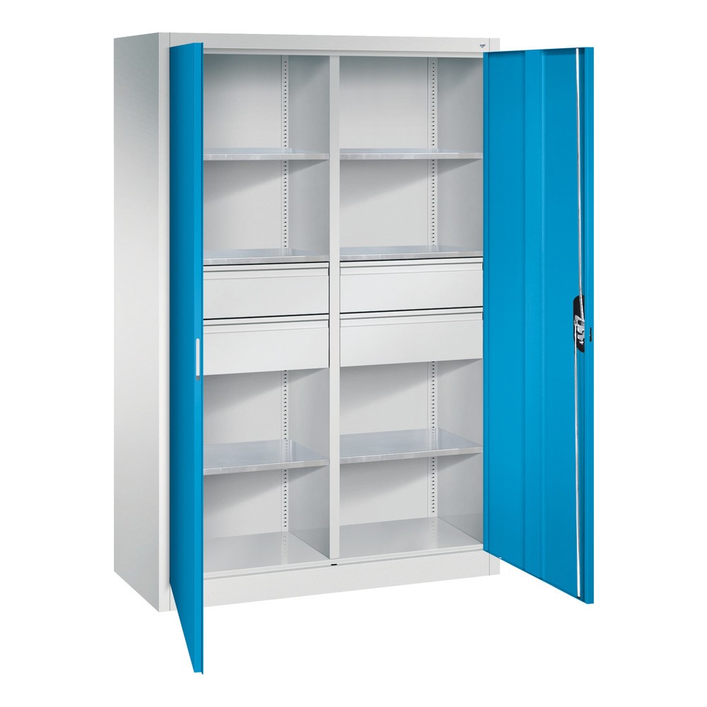 Numéro de l'image du produit 6: Armoire à outils C+P, tiroirs 4 x 174 mm, 6 tablettes, largeur 1 200 mm, gris clair, bleu clair
