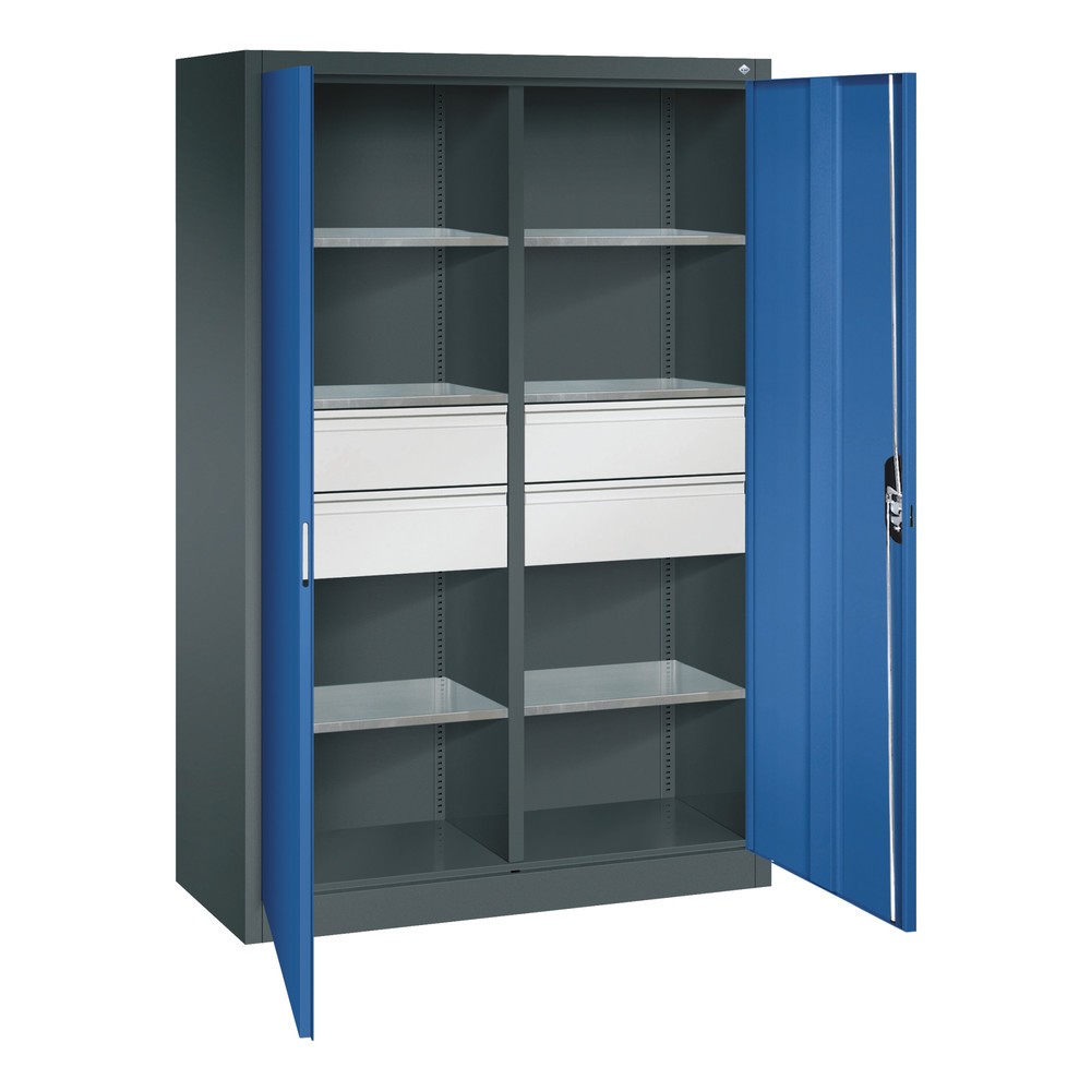 Numéro de l'image du produit 6: Armoire à outils C+P, tiroirs 4 x 174 mm, 6 tablettes, largeur 1 200 mm, gris anthracite, bleu gentiane