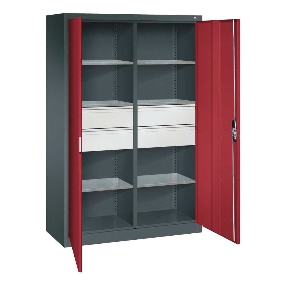 Numéro de l'image du produit 6: Armoire à outils C+P, tiroirs 4 x 174 mm, 6 tablettes, largeur 1 200 mm, gris anthracite, rouge rubis