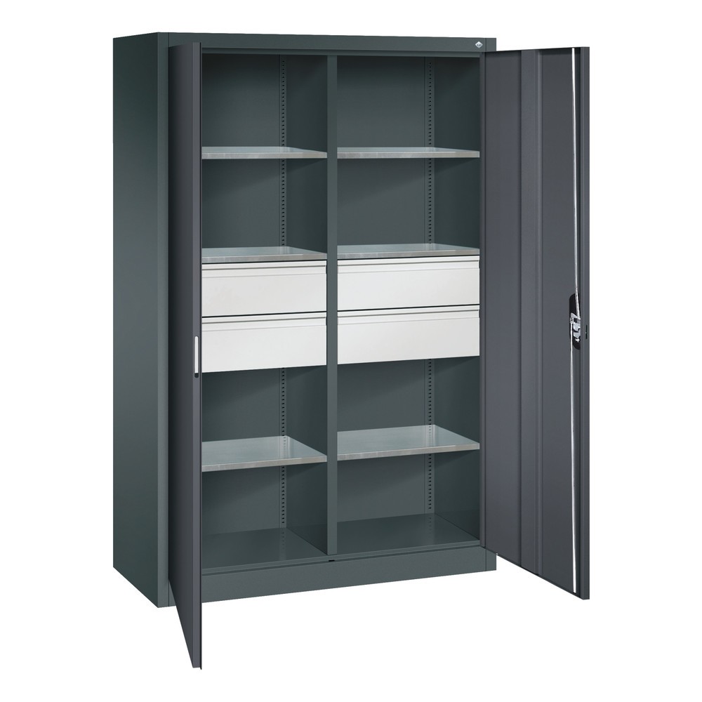 Numéro de l'image du produit 6: Armoire à outils C+P, tiroirs 4 x 174 mm, 6 tablettes, largeur 1 200 mm, gris anthracite, gris noir