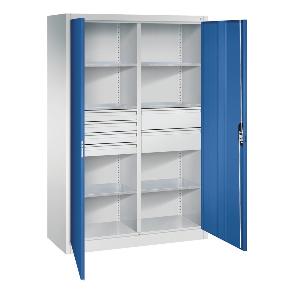 Numéro de l'image du produit 5: Armoire à outils C+P, tiroirs 4 x 86 + 2 x 174 mm, 6 tablettes, largeur 1 200 mm, gris clair, bleu gentiane