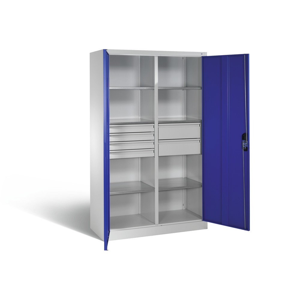 Numéro de l'image du produit 6: Armoire à outils C+P, tiroirs 4 x 86 + 2 x 174 mm, 6 tablettes, largeur 1 200 mm, gris clair, bleu gentiane