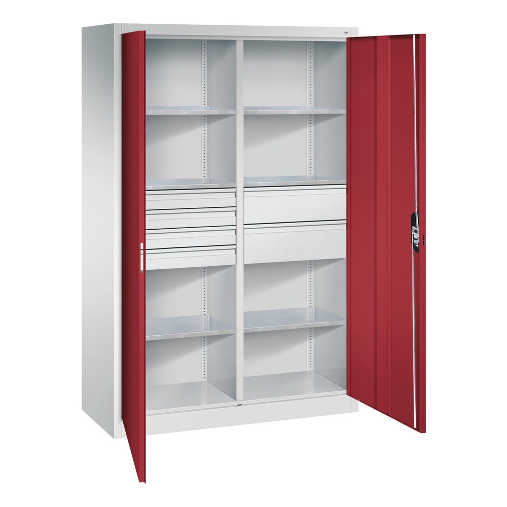Numéro de l'image du produit 6: Armoire à outils C+P, tiroirs 4 x 86 + 2 x 174 mm, 6 tablettes, largeur 1 200 mm, gris clair, rouge rubis