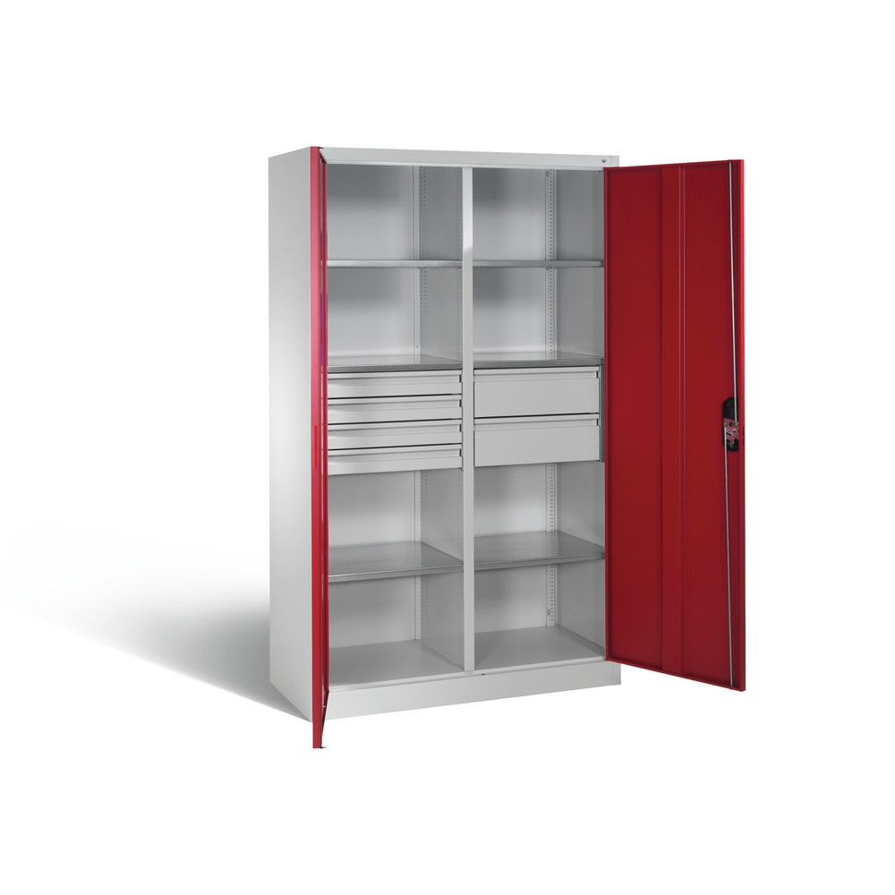 Numéro de l'image du produit 7: Armoire à outils C+P, tiroirs 4 x 86 + 2 x 174 mm, 6 tablettes, largeur 1 200 mm, gris clair, rouge rubis