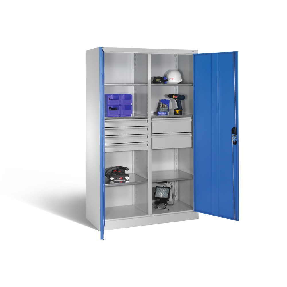 Numéro de l'image du produit 7: Armoire à outils C+P, tiroirs 4 x 86 + 2 x 174 mm, 6 tablettes, largeur 1 200 mm, gris clair, bleu clair