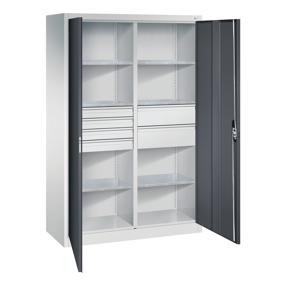 Numéro de l'image du produit 1: Armoire à outils C+P, tiroirs 4 x 86 + 2 x 174 mm, 6 tablettes, largeur 1 200 mm, gris clair, gris noir