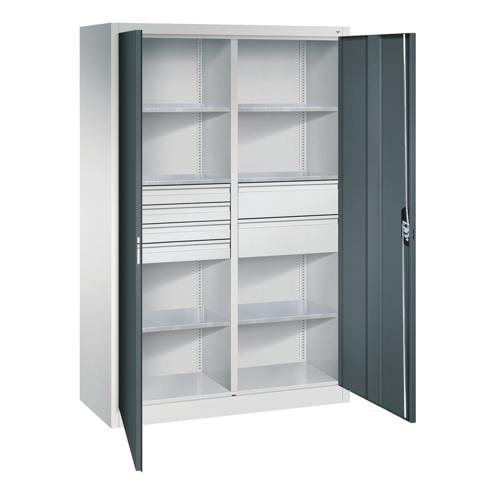 Numéro de l'image du produit 6: Armoire à outils C+P, tiroirs 4 x 86 + 2 x 174 mm, 6 tablettes, largeur 1 200 mm, gris clair, gris anthracite
