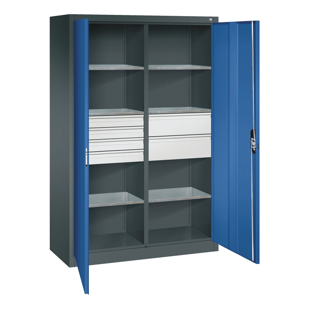 Numéro de l'image du produit 6: Armoire à outils C+P, tiroirs 4 x 86 + 2 x 174 mm, 6 tablettes, largeur 1 200 mm, gris anthracite, bleu gentiane