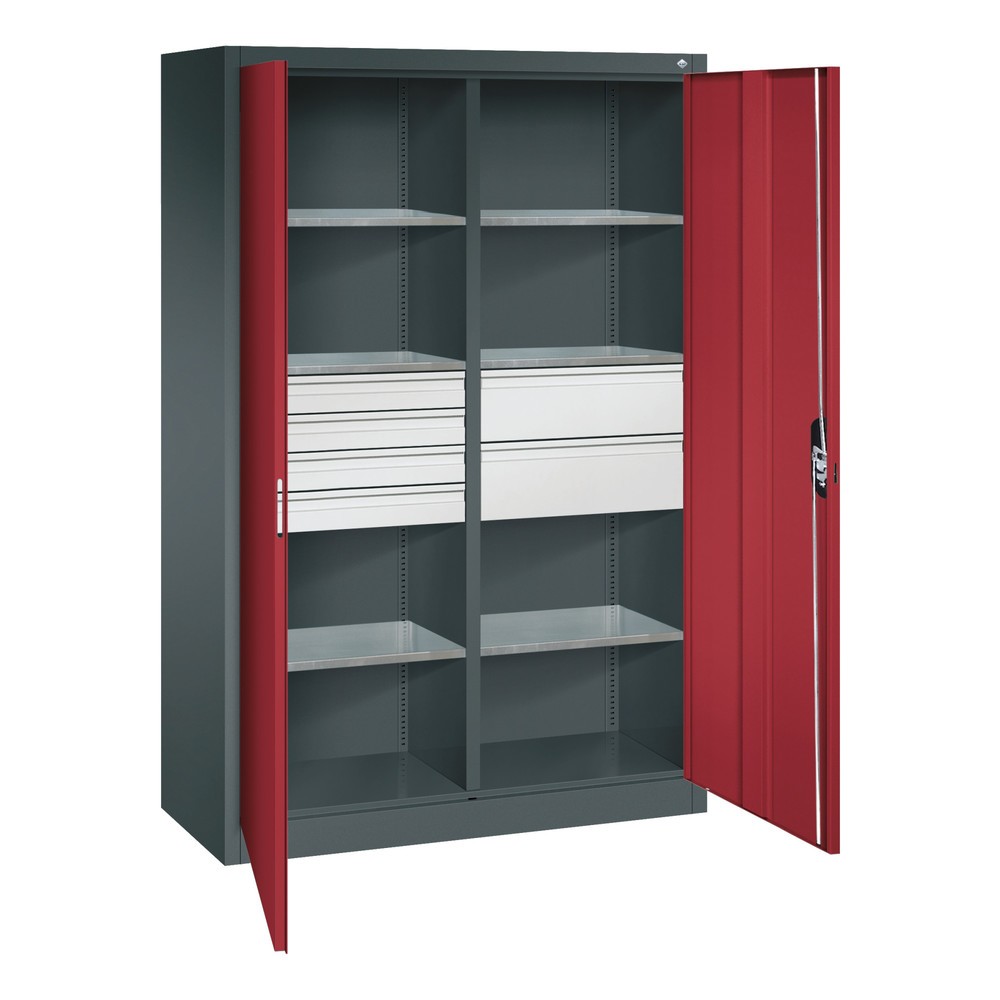 Numéro de l'image du produit 6: Armoire à outils C+P, tiroirs 4 x 86 + 2 x 174 mm, 6 tablettes, largeur 1 200 mm, gris anthracite, rouge rubis