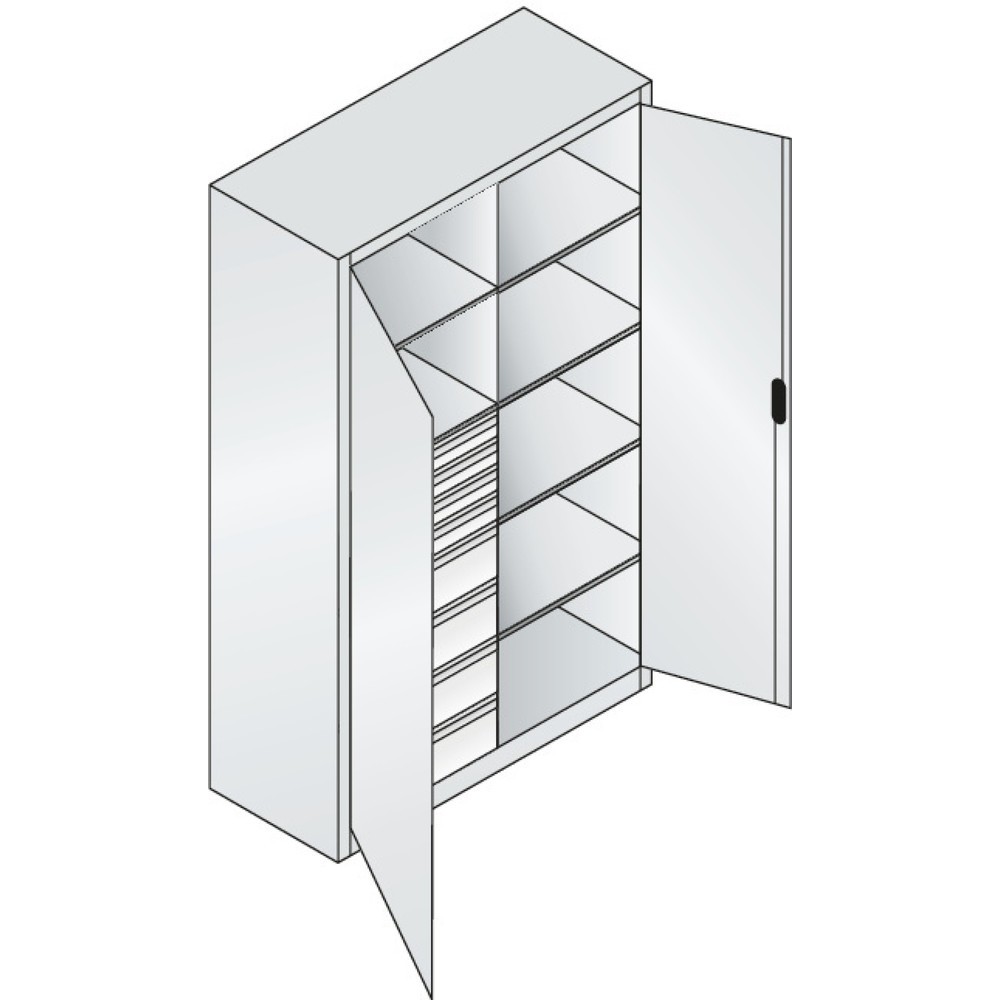 Numéro de l'image du produit 5: Armoire à outils C+P, tiroirs 4 x 86 + 4 x 174 mm, 6 tablettes, largeur 1 200 mm, gris clair, gris anthracite