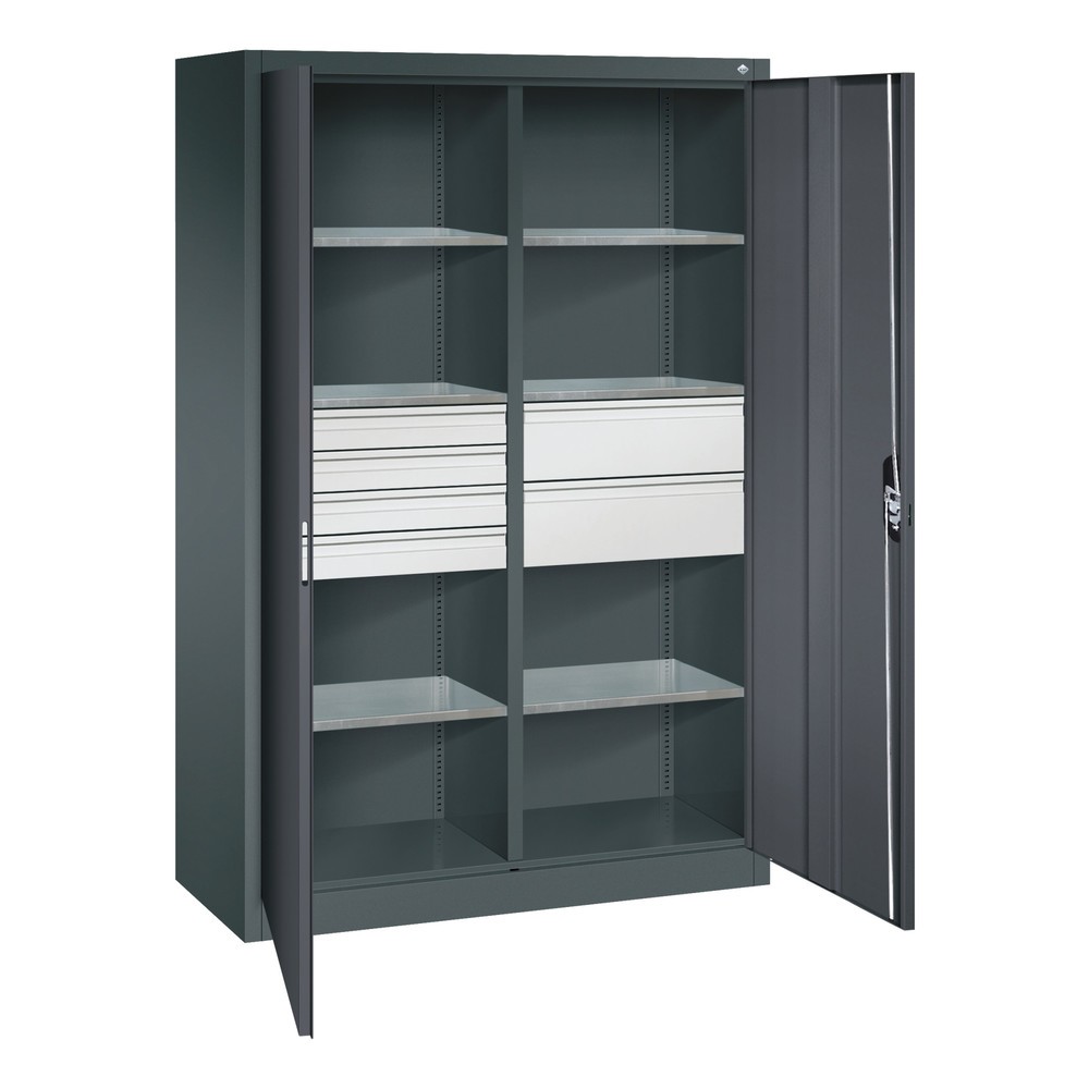 Numéro de l'image du produit 6: Armoire à outils C+P, tiroirs 4 x 86 + 2 x 174 mm, 6 tablettes, largeur 1 200 mm, gris anthracite, gris noir
