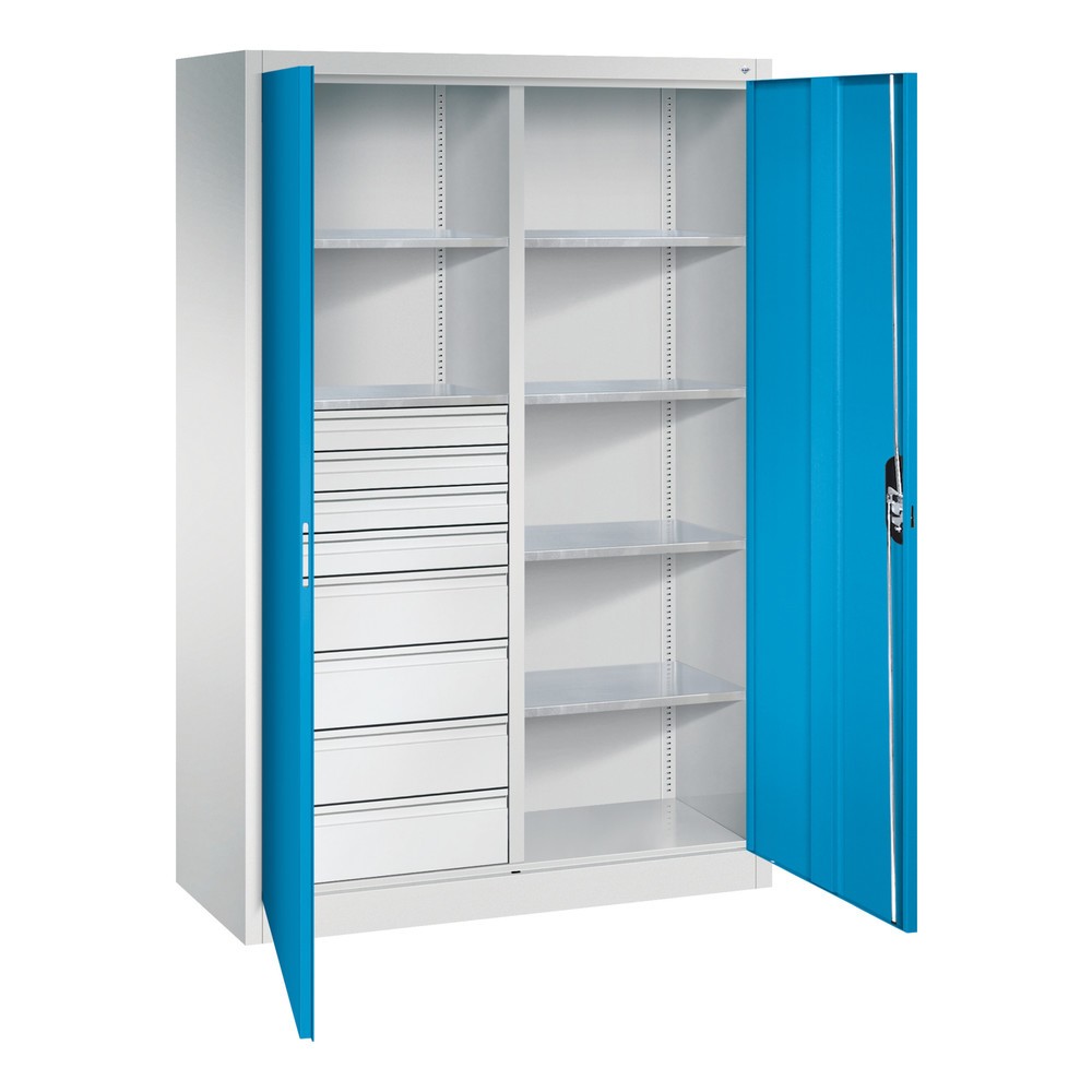 Numéro de l'image du produit 6: Armoire à outils C+P, tiroirs 4 x 86 + 4 x 174 mm, 6 tablettes, largeur 1 200 mm, gris clair, bleu clair