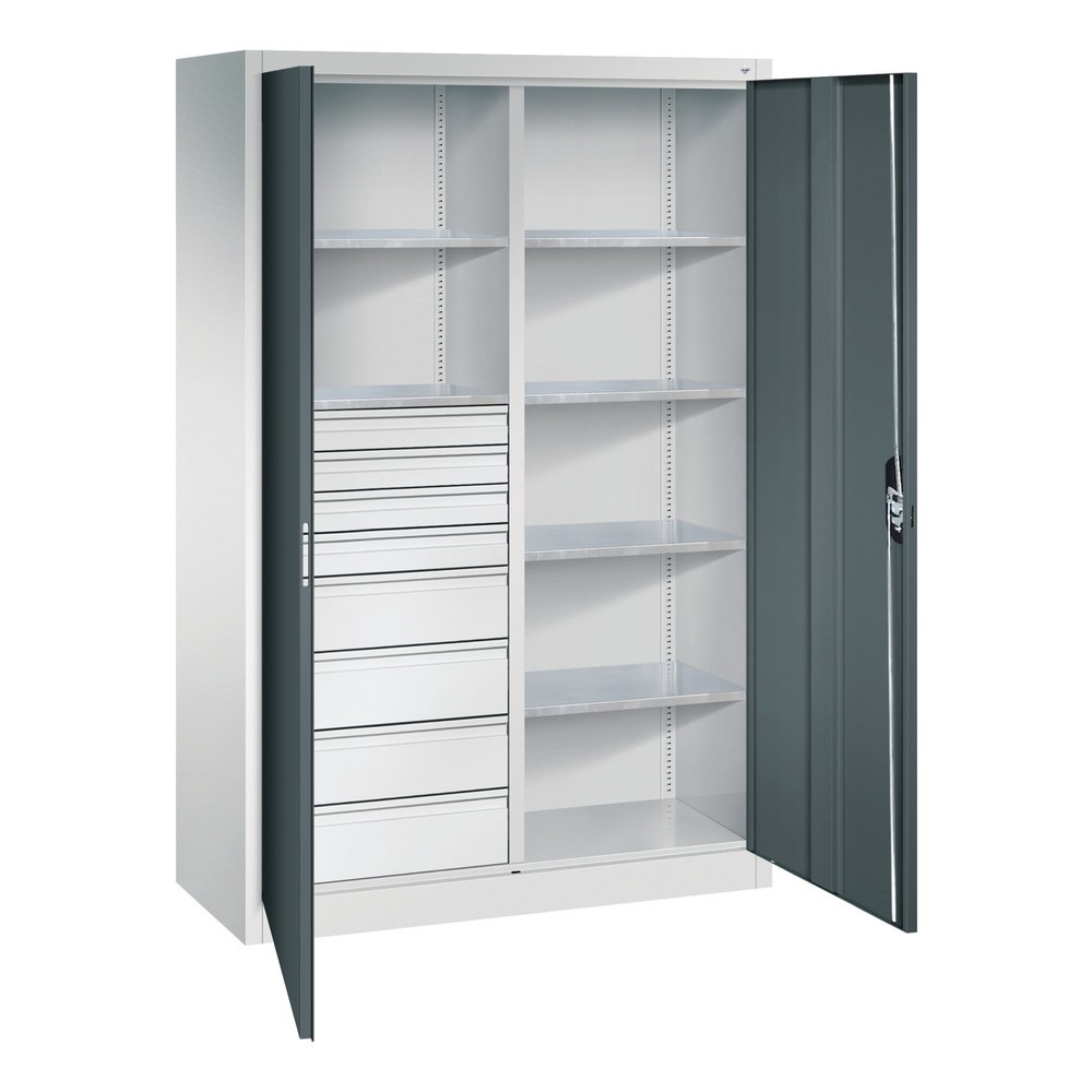 Numéro de l'image du produit 6: Armoire à outils C+P, tiroirs 4 x 86 + 4 x 174 mm, 6 tablettes, largeur 1 200 mm, gris clair, gris anthracite
