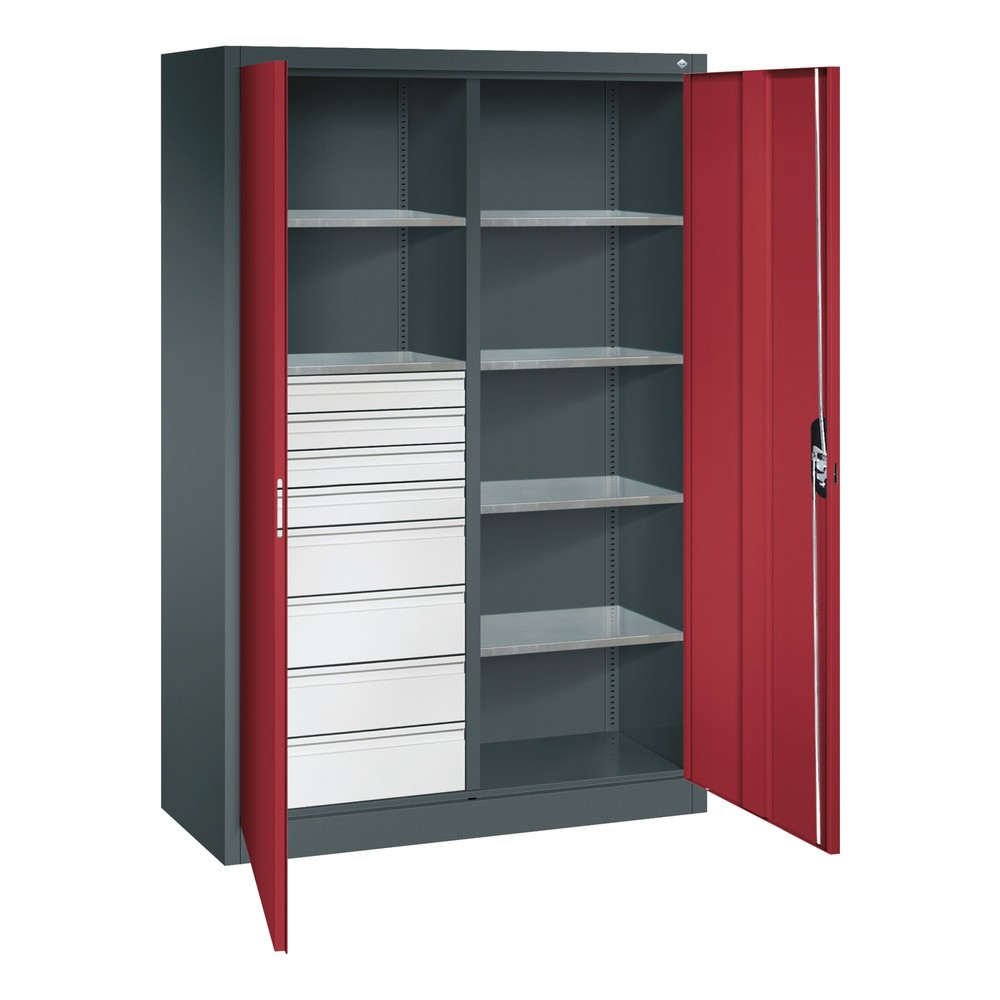 Numéro de l'image du produit 6: Armoire à outils C+P, tiroirs 4 x 86 + 4 x 174 mm, 6 tablettes, largeur 1 200 mm, gris anthracite, rouge rubis