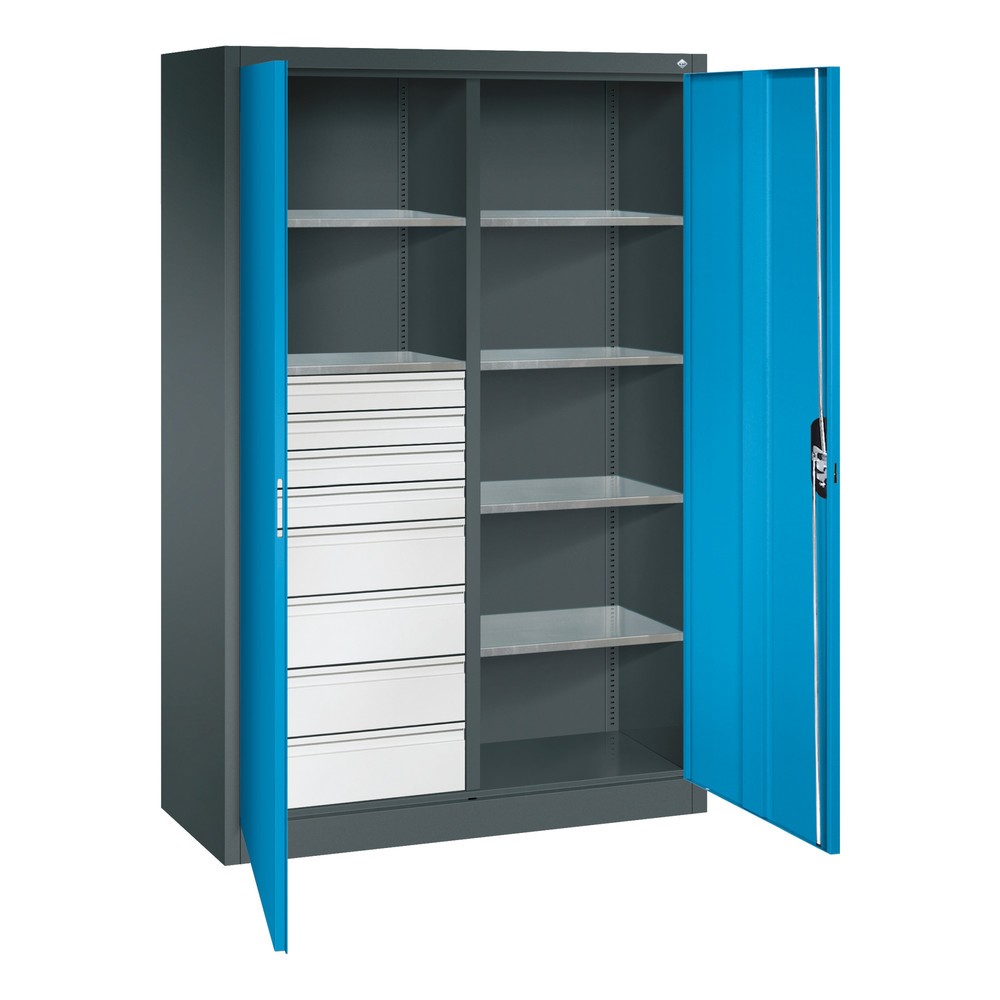 Numéro de l'image du produit 6: Armoire à outils C+P, tiroirs 4 x 86 + 4 x 174 mm, 6 tablettes, largeur 1 200 mm, gris anthracite, bleu clair