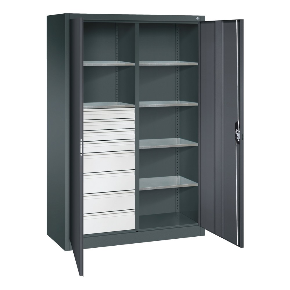 Numéro de l'image du produit 6: Armoire à outils C+P, tiroirs 4 x 86 + 4 x 174 mm, 6 tablettes, largeur 1 200 mm, gris anthracite, gris noir