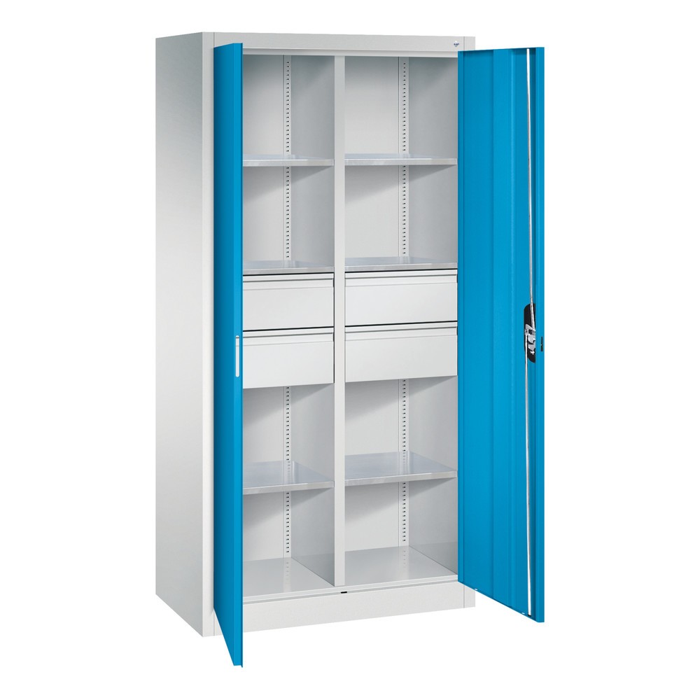 Numéro de l'image du produit 8: Armoire à outils C+P, tiroirs 4 x 174 mm, 6 tablettes, largeur 930 mm, gris clair, bleu clair