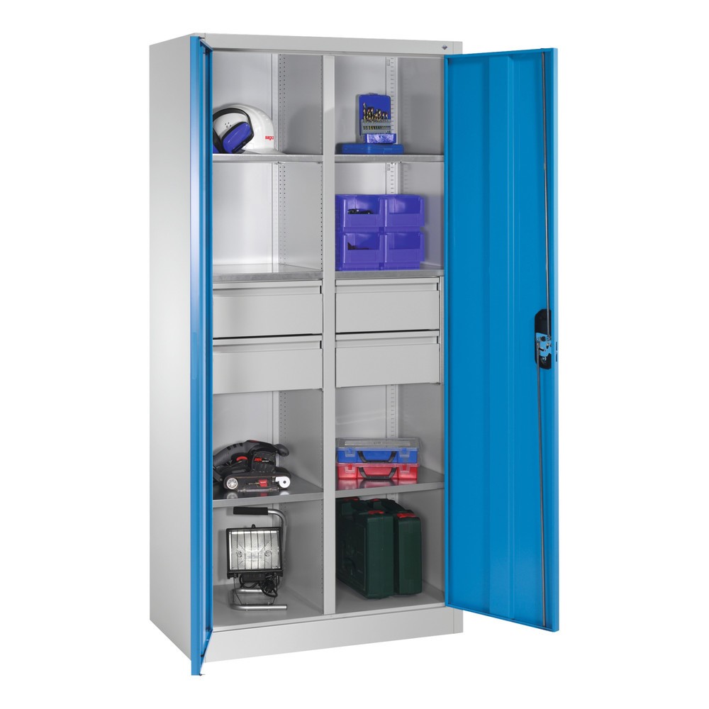 Numéro de l'image du produit 9: Armoire à outils C+P, tiroirs 4 x 174 mm, 6 tablettes, largeur 930 mm, gris clair, bleu clair