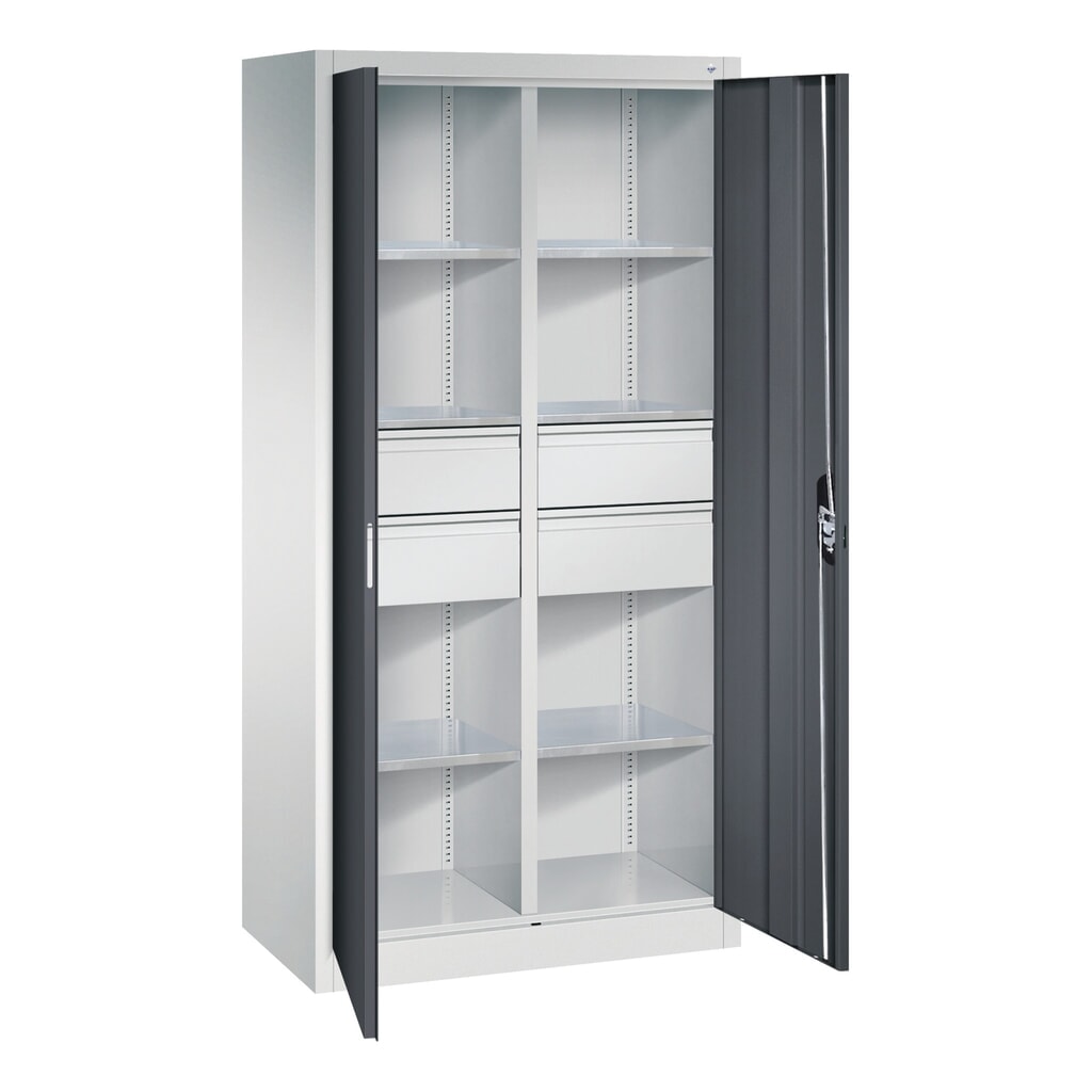 Armoire à outils C+P, tiroirs 4 x 174 mm, 6 tablettes, largeur 930 mm, gris clair, gris noir N° de l'image du produit 9 : Armoire à outils C+P, tiroirs 4 x 174 mm, 6 tablettes, largeur 930 mm, gris clair, gris noir