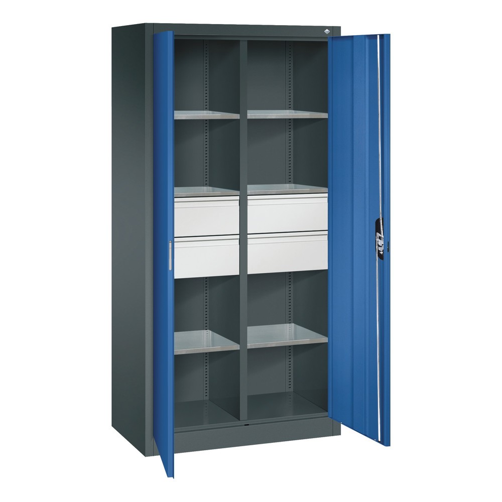 Numéro de l'image du produit 8: Armoire à outils C+P, tiroirs 4 x 174 mm, 6 tablettes, largeur 930 mm, gris anthracite, bleu gentiane