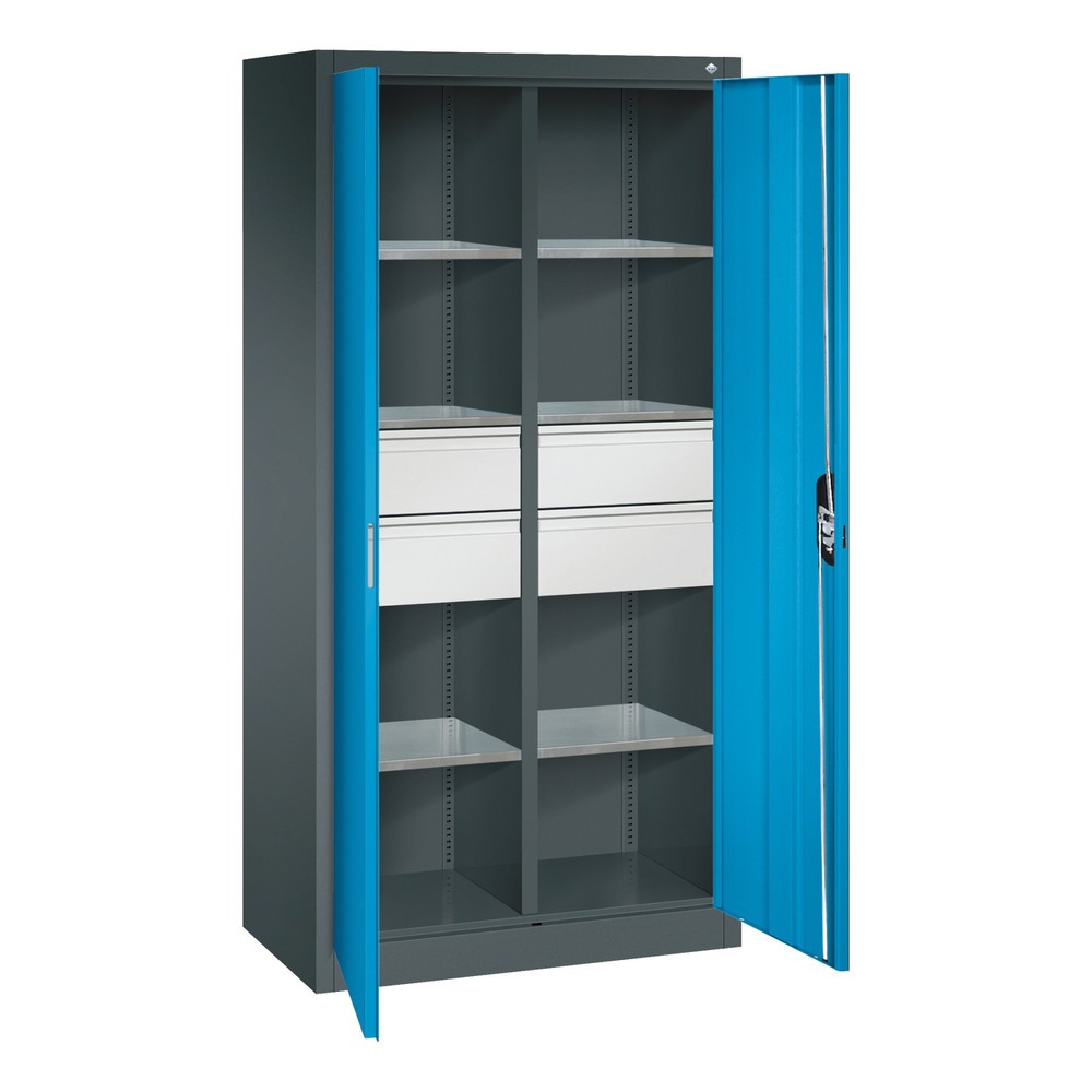 Numéro de l'image du produit 9: Armoire à outils C+P, tiroirs 4 x 174 mm, 6 tablettes, largeur 930 mm, gris anthracite, bleu clair