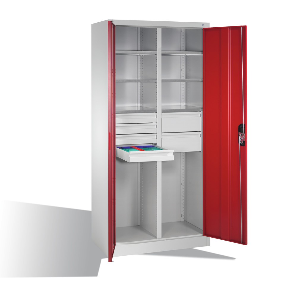 Numéro de l'image du produit 8: Armoire à outils C+P, tiroirs 4 x 86 + 2 x 174 mm, 6 tablettes, largeur 930 mm, gris clair, rouge rubis