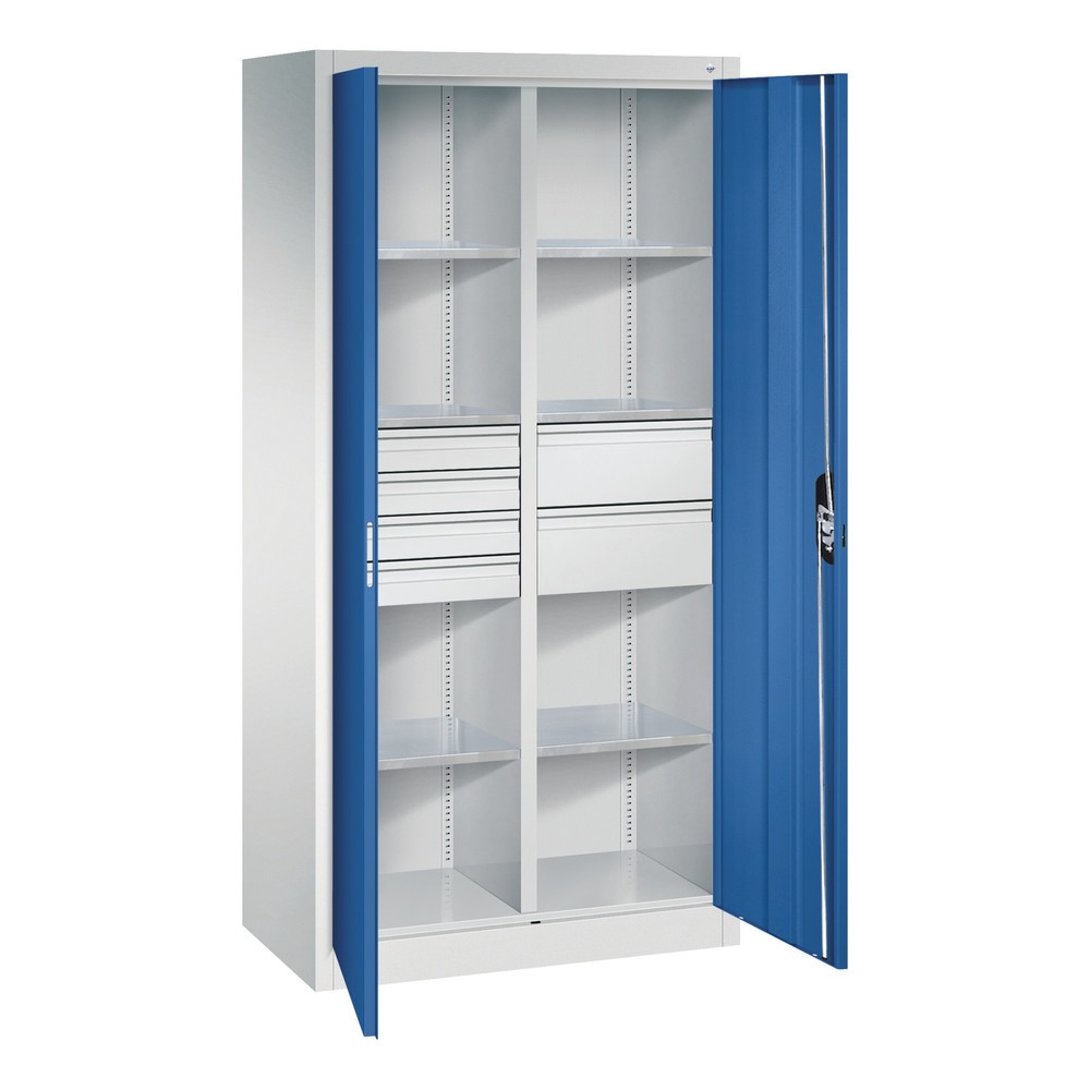 Numéro de l'image du produit 8: Armoire à outils C+P, tiroirs 4 x 86 + 2 x 174 mm, 6 tablettes, largeur 930 mm, gris clair, bleu gentiane