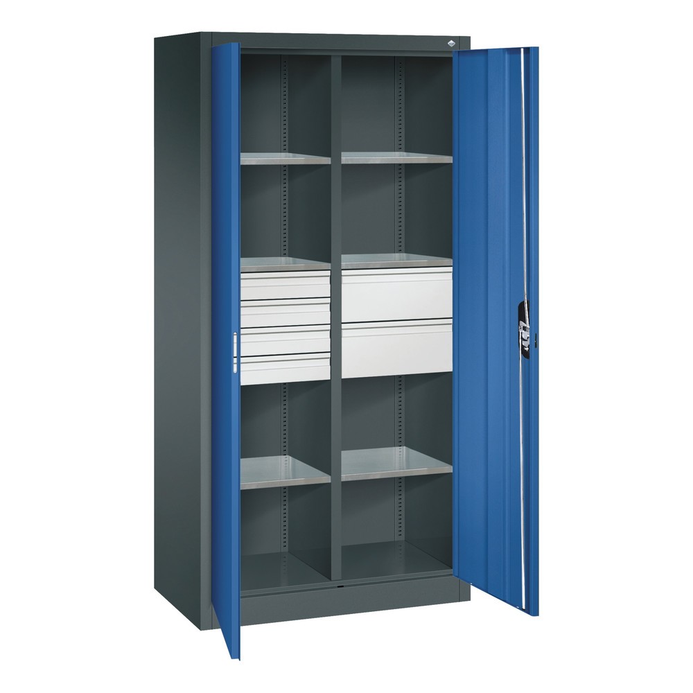 Numéro de l'image du produit 7: Armoire à outils C+P, tiroirs 4 x 86 + 2 x 174 mm, 6 tablettes, largeur 930 mm, gris anthracite, bleu gentiane