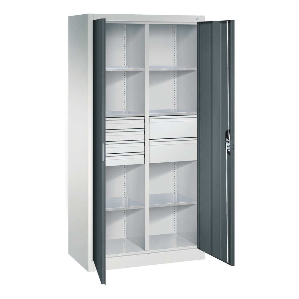 Numéro de l'image du produit 8: Armoire à outils C+P, tiroirs 4 x 86 + 2 x 174 mm, 6 tablettes, largeur 930 mm, gris clair, gris anthracite