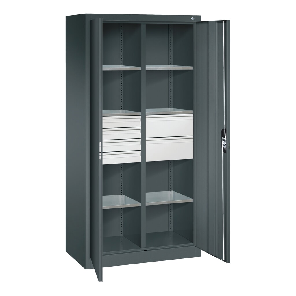 N° de l'image du produit 9 : Armoire à outils C+P, tiroirs 4 x 86 + 2 x 174 mm, 6 tablettes, largeur 930 mm, gris anthracite, gris anthracite