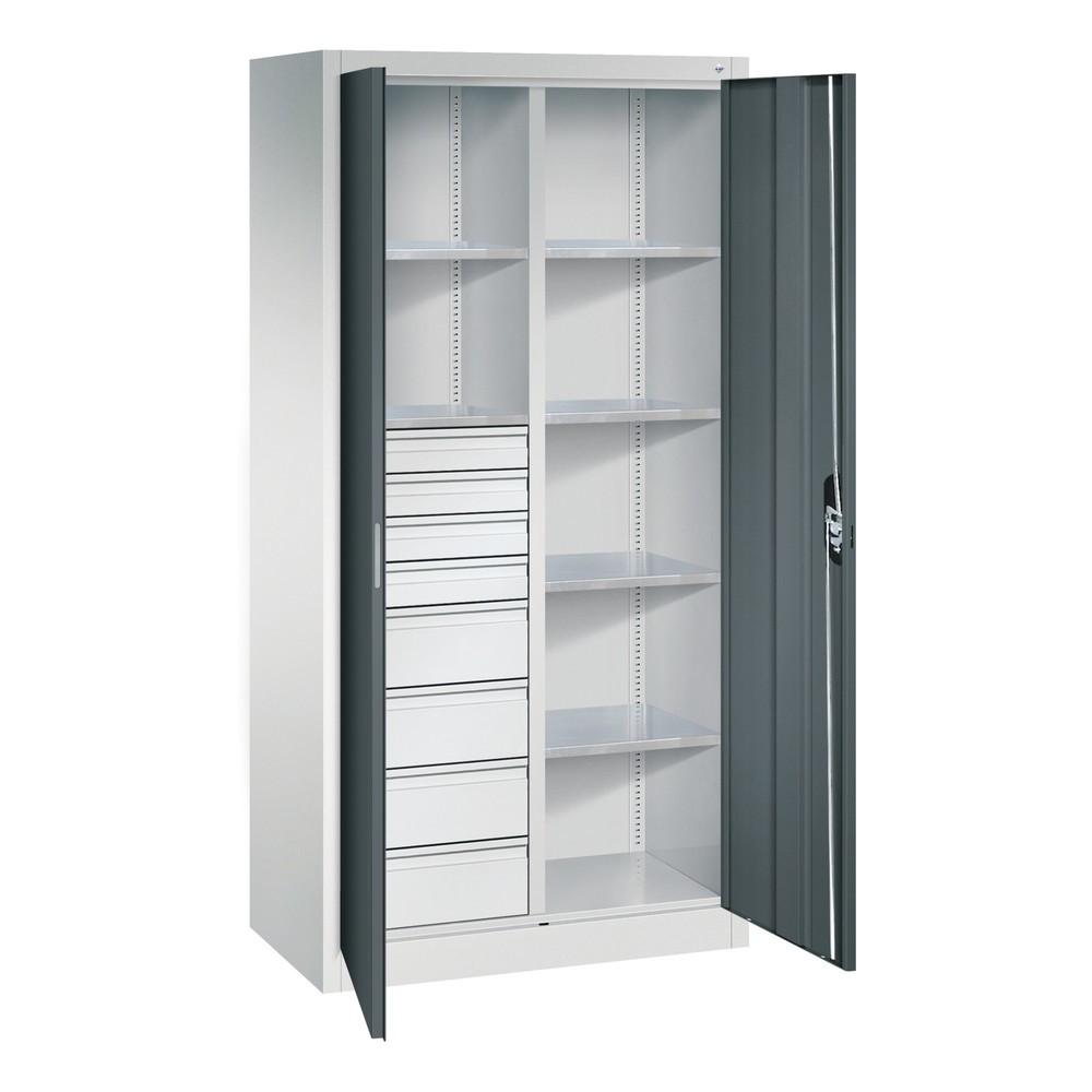 Numéro de l'image du produit 8: Armoire à outils C+P, 4 x 86 + 4 x 174 mm, 6 tablettes, largeur 930 mm, gris clair, gris anthracite