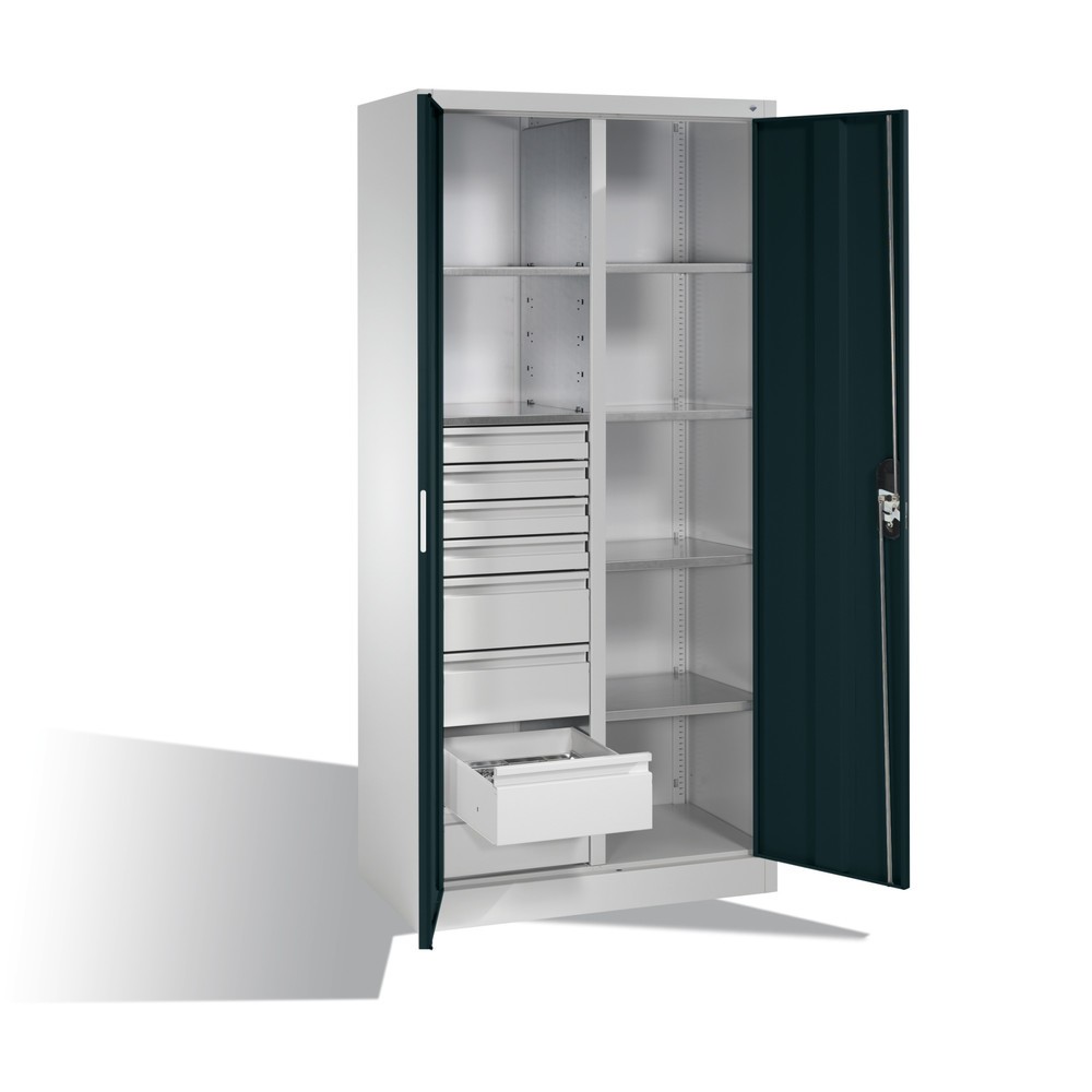Numéro de l'image du produit 9: Armoire à outils C+P, 4 x 86 + 4 x 174 mm, 6 tablettes, largeur 930 mm, gris clair, gris anthracite