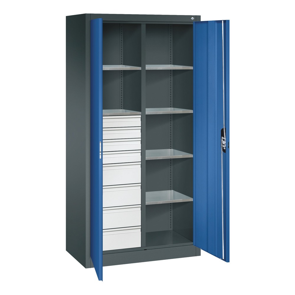 Numéro de l'image du produit 8: Armoire à outils C+P, 4 x 86 + 4 x 174 mm, 6 tablettes, largeur 930 mm, gris anthracite, bleu gentiane