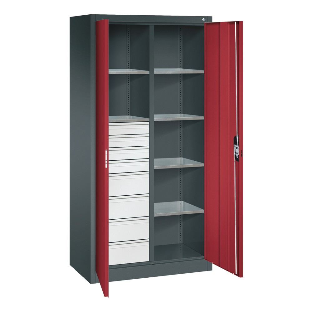 Numéro de l'image du produit 7: Armoire à outils C+P, 4 x 86 + 4 x 174 mm, 6 tablettes, largeur 930 mm, gris anthracite, rouge rubis