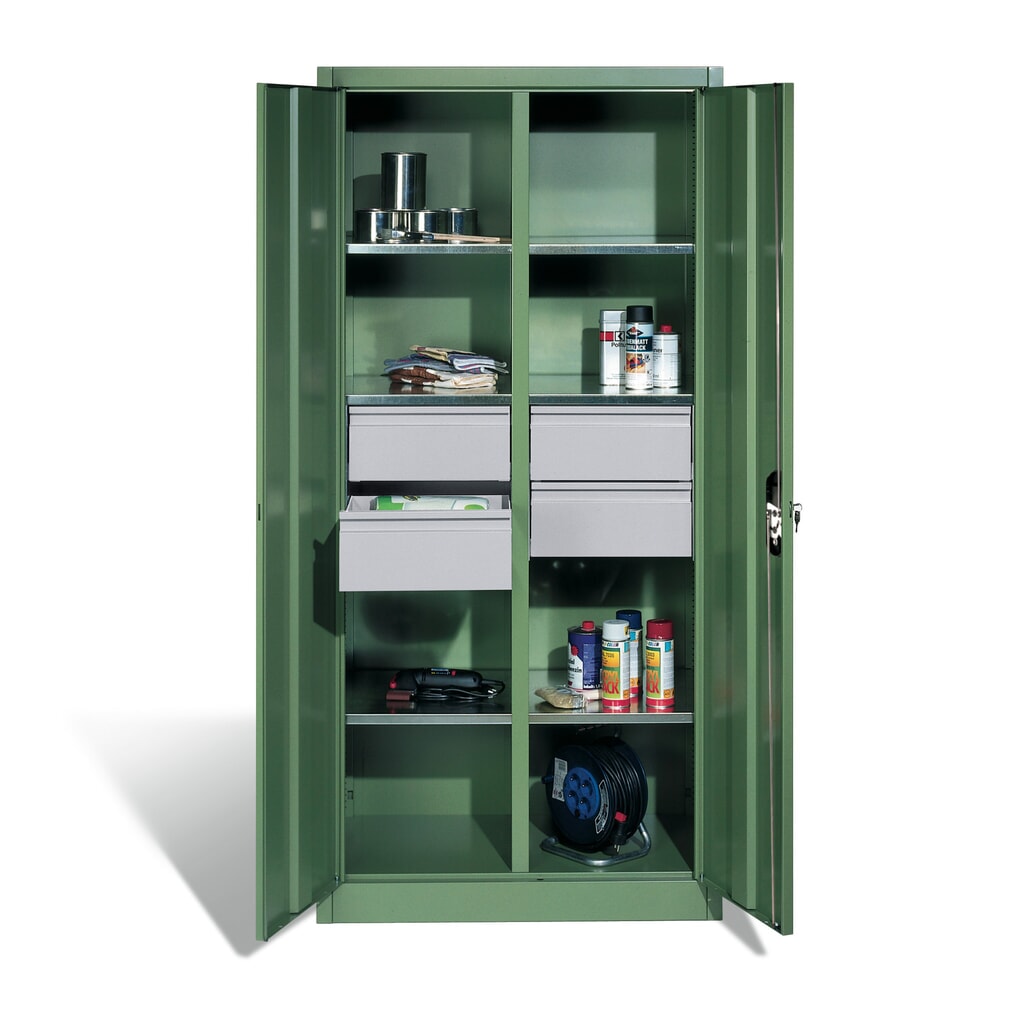 N° de l'image du produit 4 : Armoire à outils C+P, tiroirs 4 x 174 mm, 6 tablettes, largeur 930 mm, gris clair, gris noir