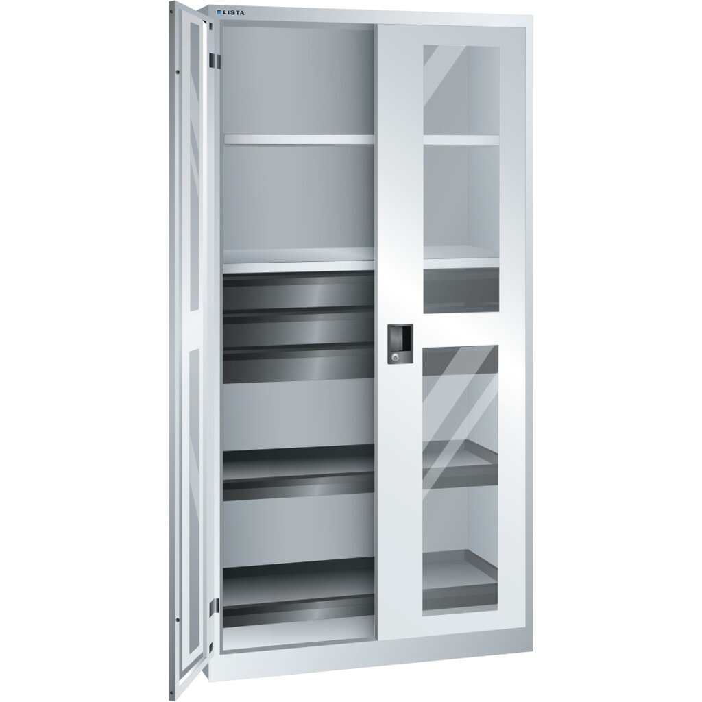 Illustration du produit: Armoire à outils LISTA, (lxPxH) 1 000x580x1 950 mm, 2 étagères coulissantes, 3 tiroirs, gris clair, KEY Lock