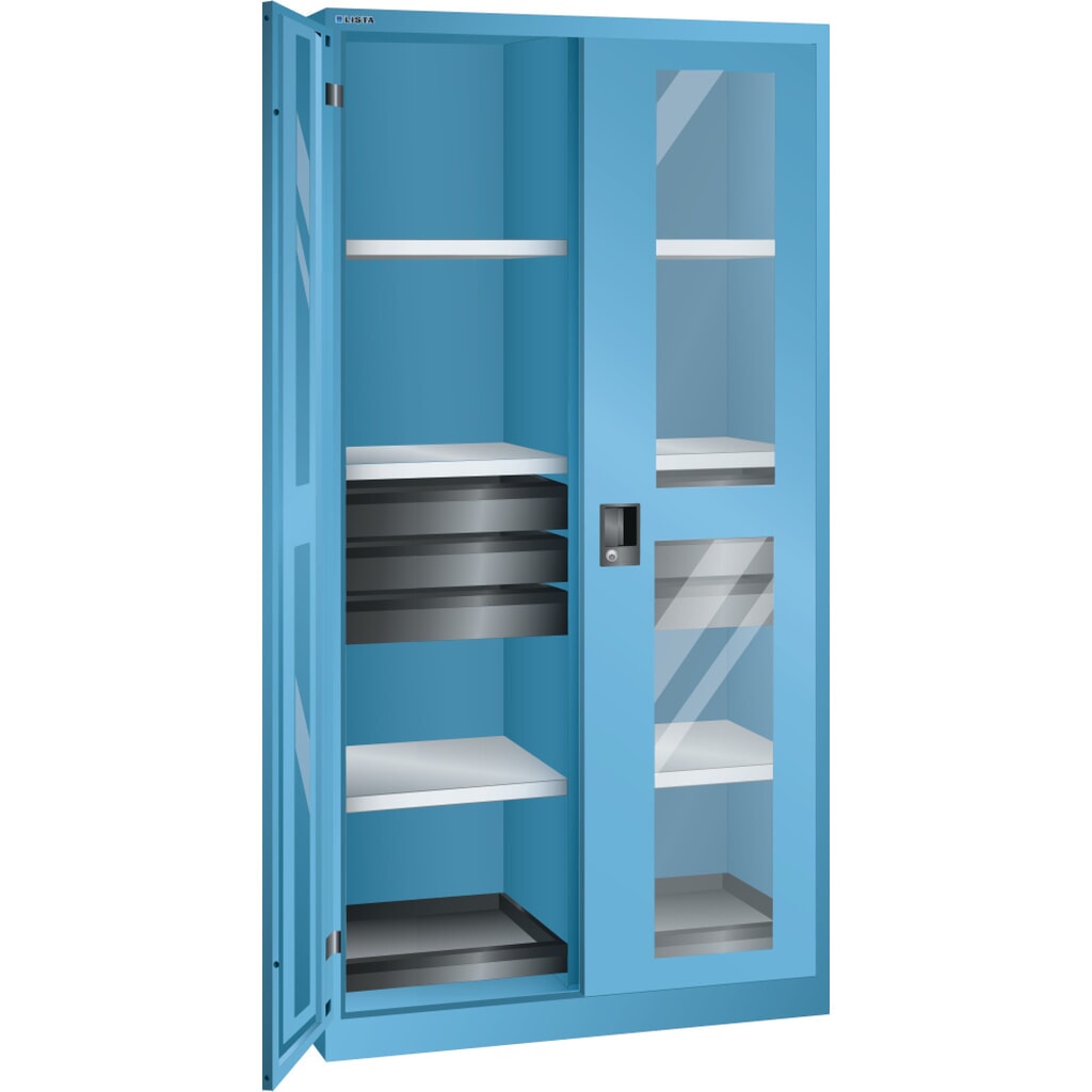 Armoire à outils LISTA, (lxPxH) 1 000x580x1 950 mm, 2 étagères coulissantes, 6 tiroirs, bleu clair, KEY Lock Illustration du produit: Armoire à outils LISTA, (lxPxH) 1 000x580x1 950 mm, 2 étagères coulissantes, 6 tiroirs, bleu clair, KEY Lock