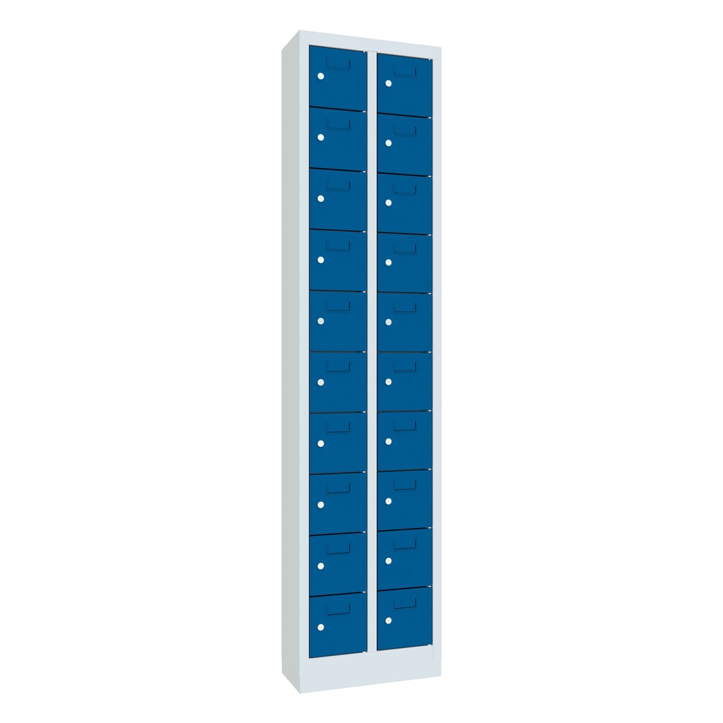 Armoire à petits compartiments PAVOY, 20 compartiments, H x l x P 1 950 x 460 x 200 mm, avec porte-étiquettes, bleu gentiane, gris clair N° de l'image du produit 1 : Armoire à petits compartiments PAVOY, 20 compartiments, H x l x P 1 950 x 460 x 200 mm, avec porte-étiquettes, bleu gentiane, gris clair