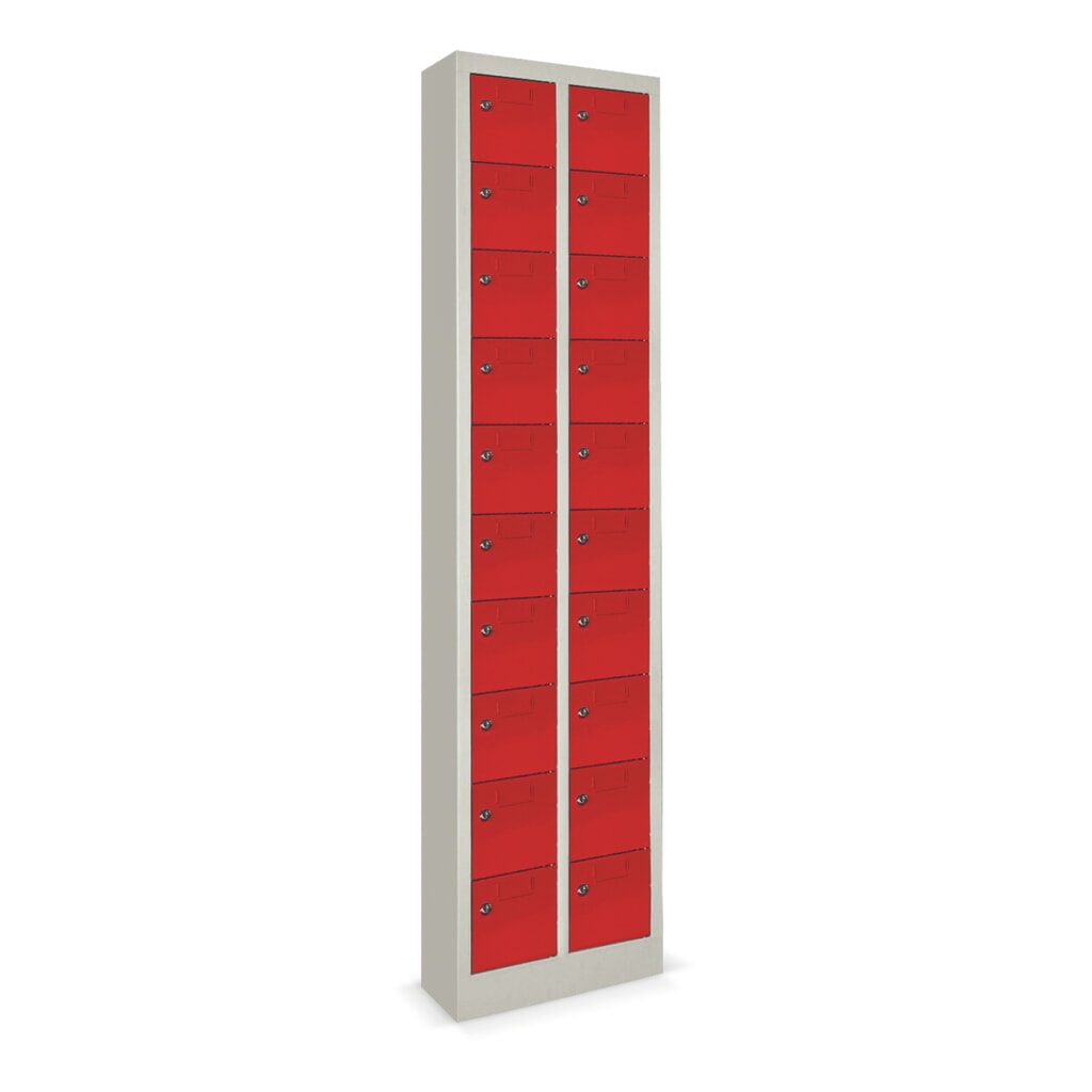 N° de l'image du produit 2 : Armoire à petits compartiments PAVOY, 20 compartiments, H x l x P 1 950 x 460 x 200 mm, avec porte-étiquettes, bleu gentiane, gris clair