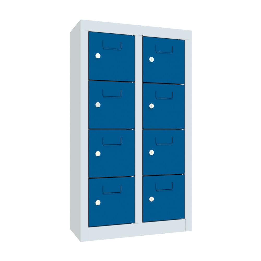 Illustration du produit: Armoire à petits compartiments PAVOY, 8 compartiments, H x l x P 815 x 460 x 200 mm, avec porte-étiquettes, bleu gentiane, gris clair